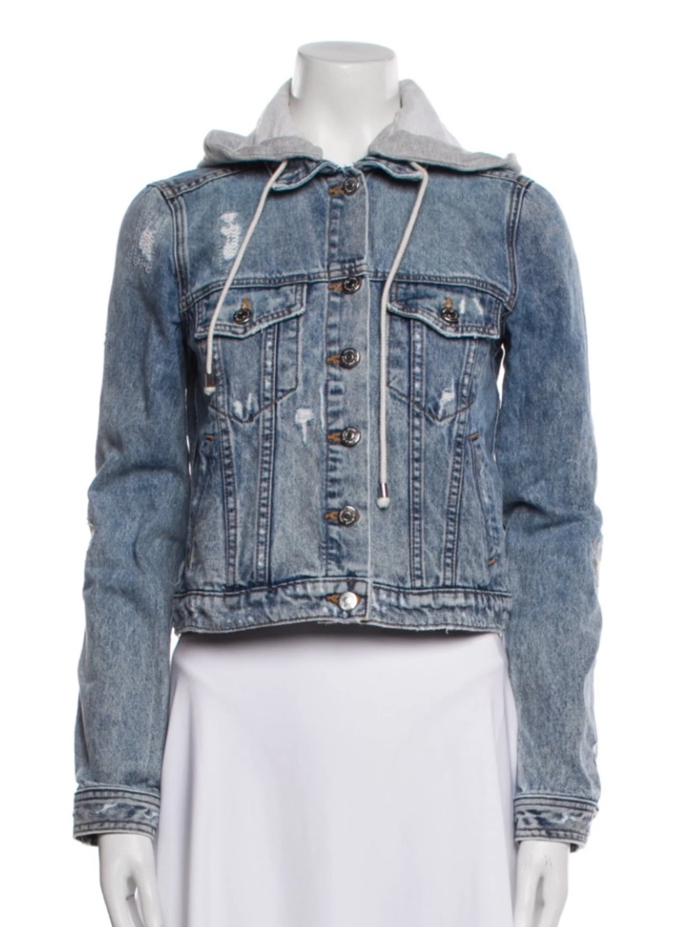 Veronica Beard Faded Blue Denim Jacket with Gray Hood